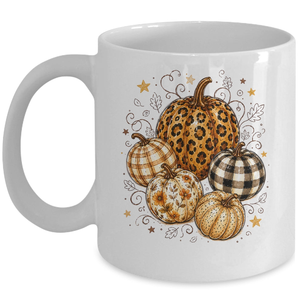 Fall Pumpkin Leopard Print Polka Dot Checkered Fall Autumn Mug | siriusteestore