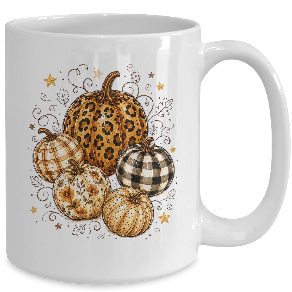 Fall Pumpkin Leopard Print Polka Dot Checkered Fall Autumn Mug | siriusteestore