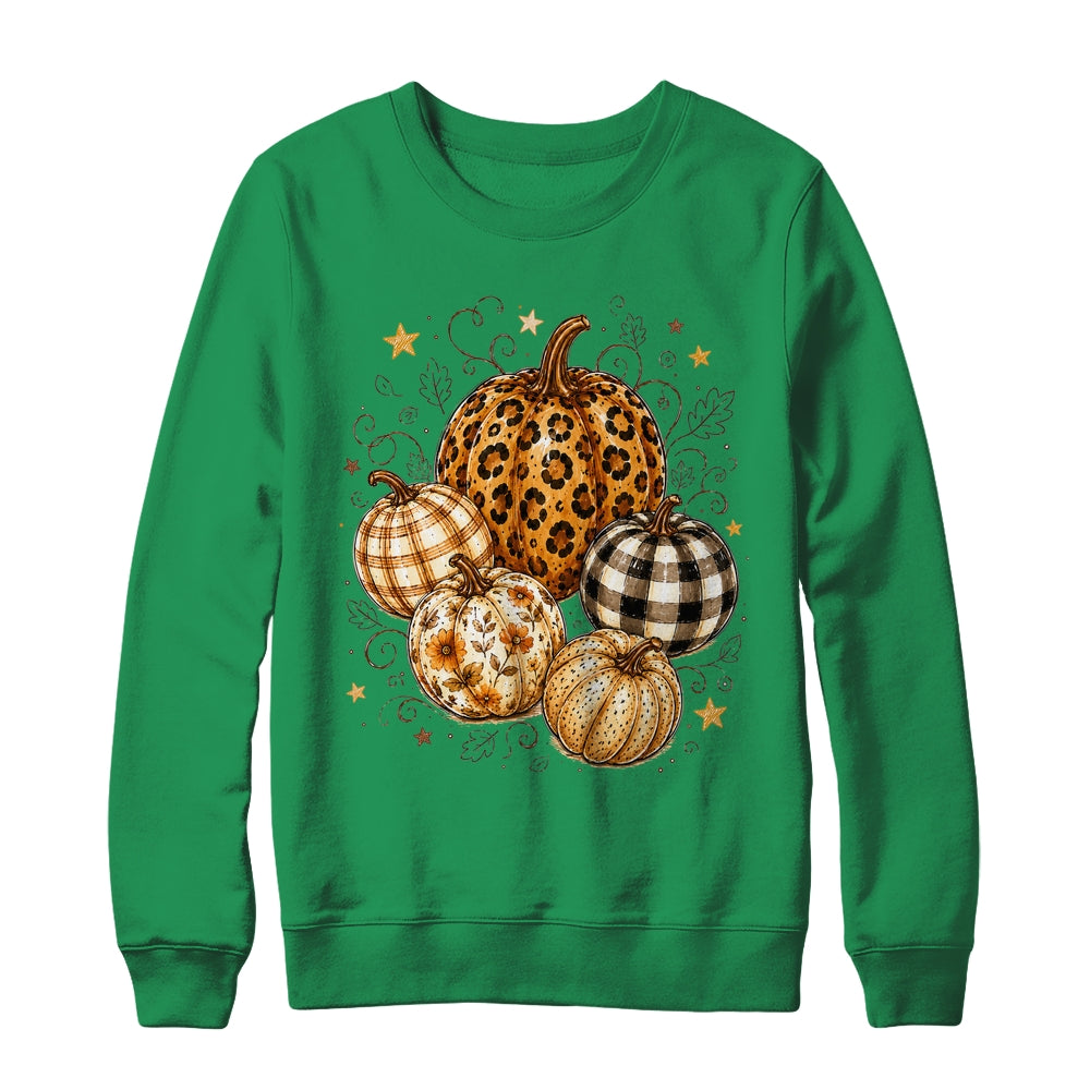 Fall Pumpkin Leopard Print Polka Dot Checkered Fall Autumn Shirt & Sweatshirt | siriusteestore