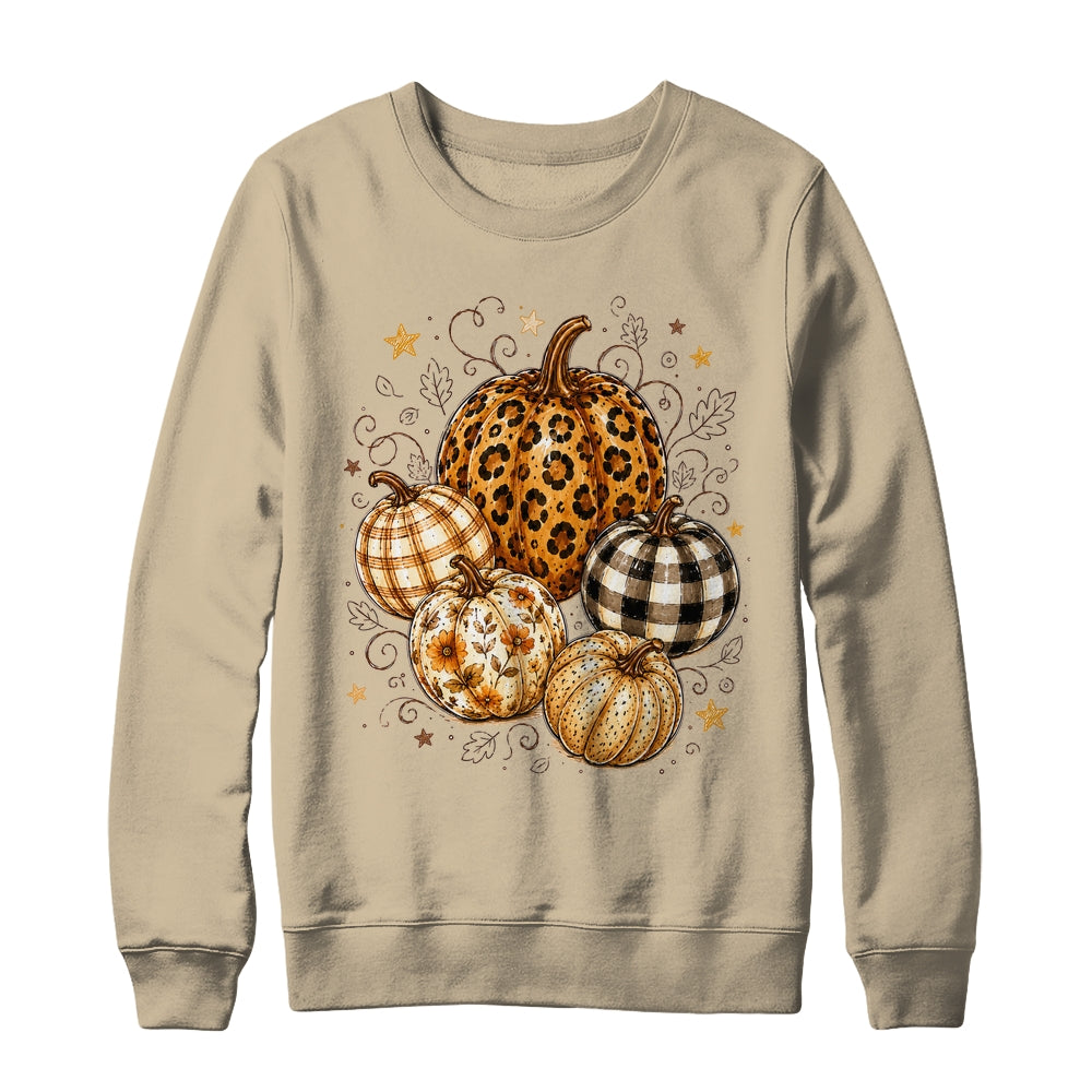Fall Pumpkin Leopard Print Polka Dot Checkered Fall Autumn Shirt & Sweatshirt | siriusteestore