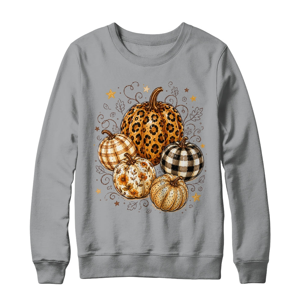 Fall Pumpkin Leopard Print Polka Dot Checkered Fall Autumn Shirt & Sweatshirt | siriusteestore