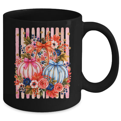 Fall Pumpkins Striped Preppy Floral Bow Pumpkin Women Girl Mug | siriusteestore