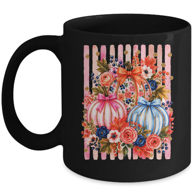 Fall Pumpkins Striped Preppy Floral Bow Pumpkin Women Girl Mug | siriusteestore