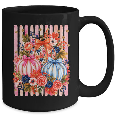 Fall Pumpkins Striped Preppy Floral Bow Pumpkin Women Girl Mug | siriusteestore