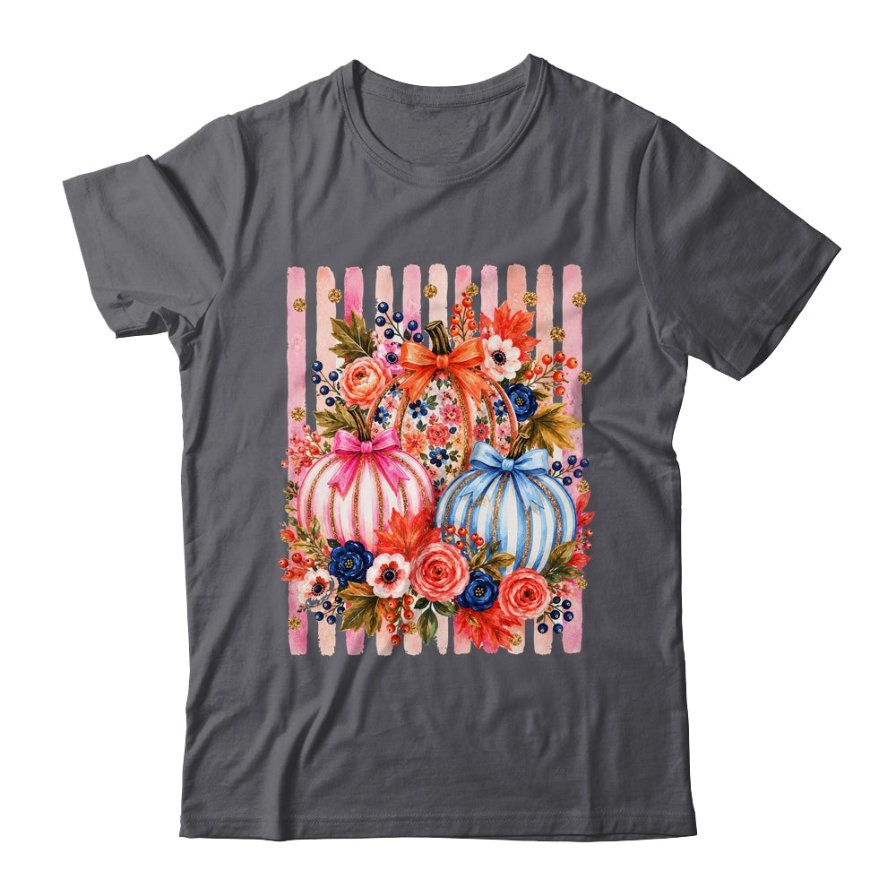 Fall Pumpkins Striped Preppy Floral Bow Pumpkin Women Girl Shirt & Hoodie | siriusteestore