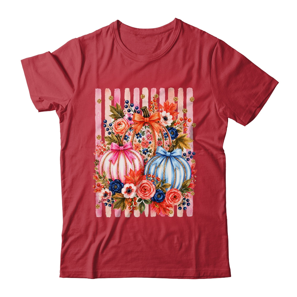 Fall Pumpkins Striped Preppy Floral Bow Pumpkin Women Girl Shirt & Hoodie | siriusteestore