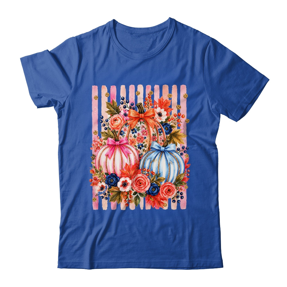 Fall Pumpkins Striped Preppy Floral Bow Pumpkin Women Girl Shirt & Hoodie | siriusteestore