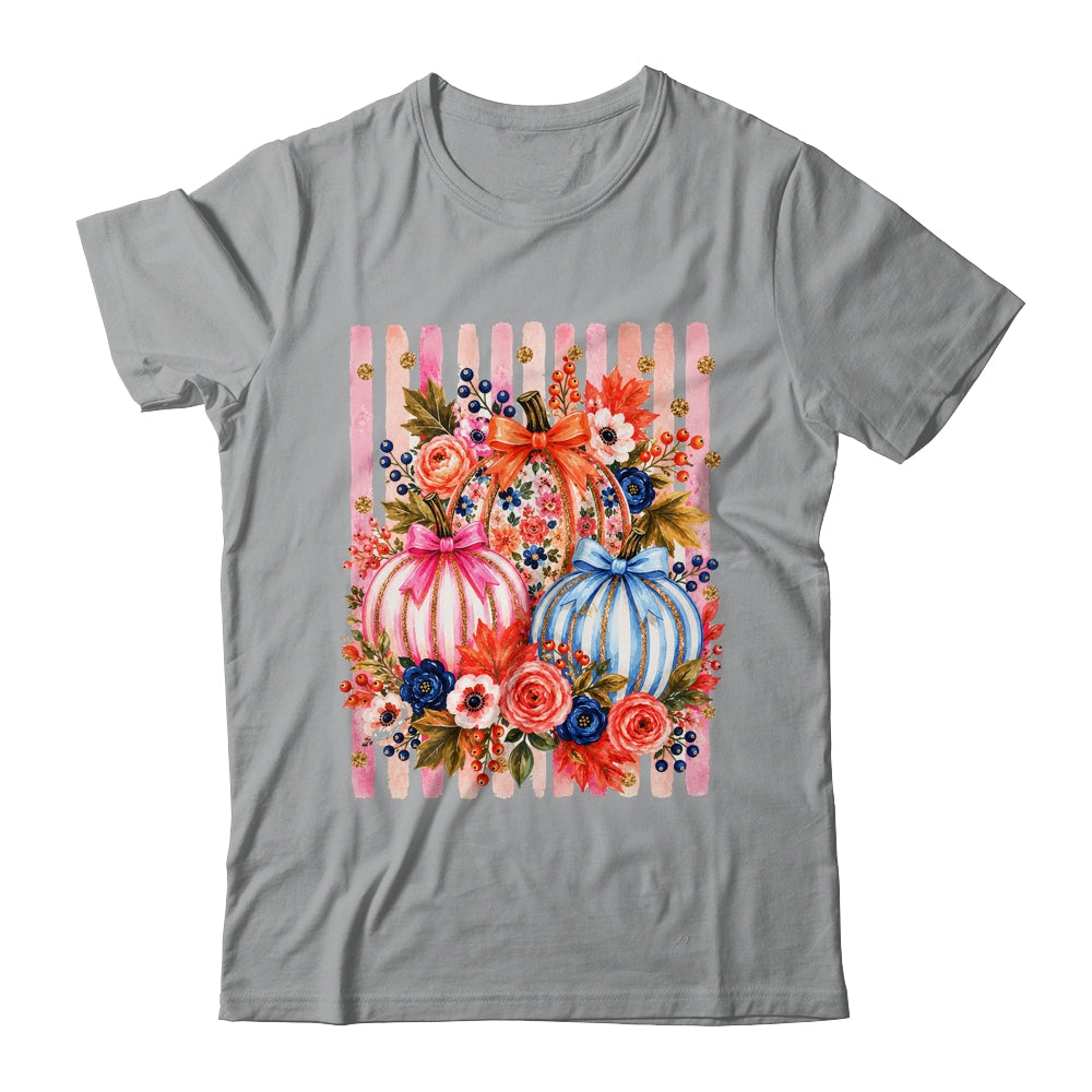 Fall Pumpkins Striped Preppy Floral Bow Pumpkin Women Girl Shirt & Hoodie | siriusteestore