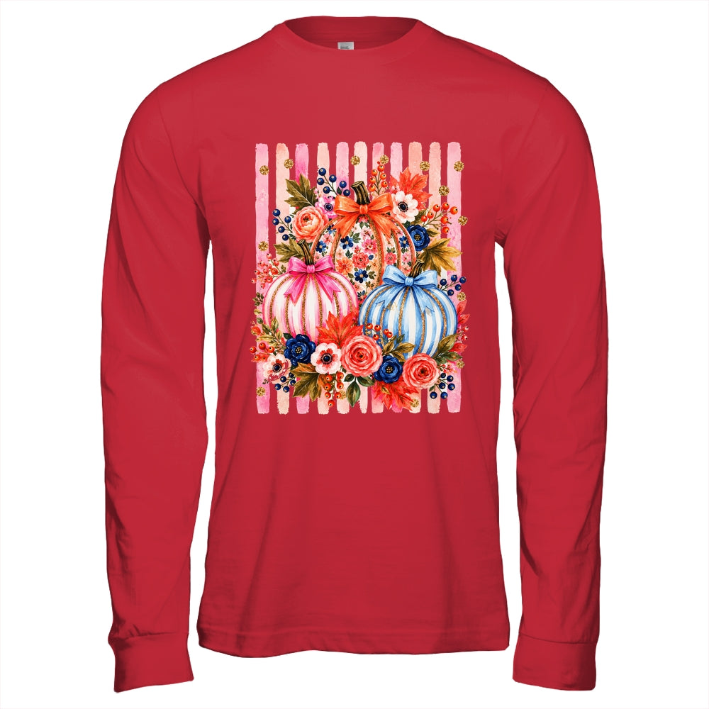 Fall Pumpkins Striped Preppy Floral Bow Pumpkin Women Girl Shirt & Hoodie | siriusteestore