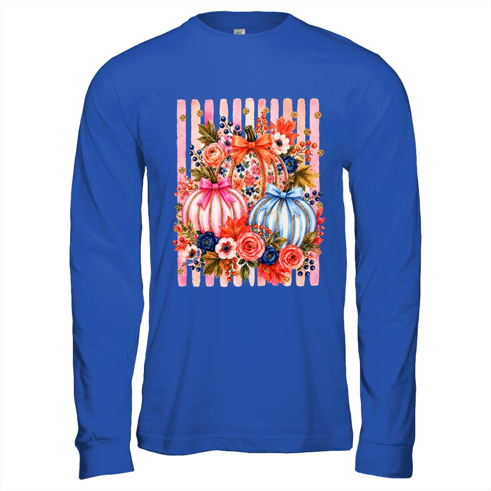 Fall Pumpkins Striped Preppy Floral Bow Pumpkin Women Girl Shirt & Hoodie | siriusteestore