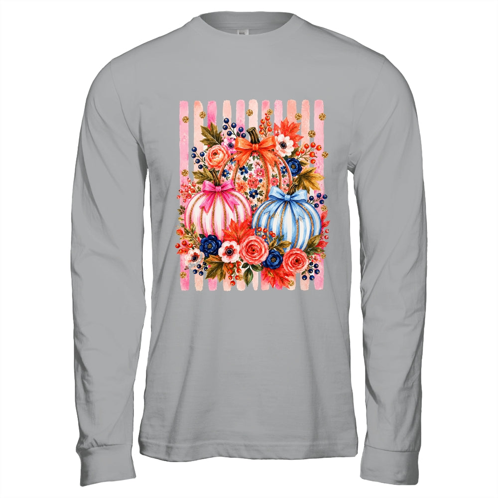 Fall Pumpkins Striped Preppy Floral Bow Pumpkin Women Girl Shirt & Hoodie | siriusteestore