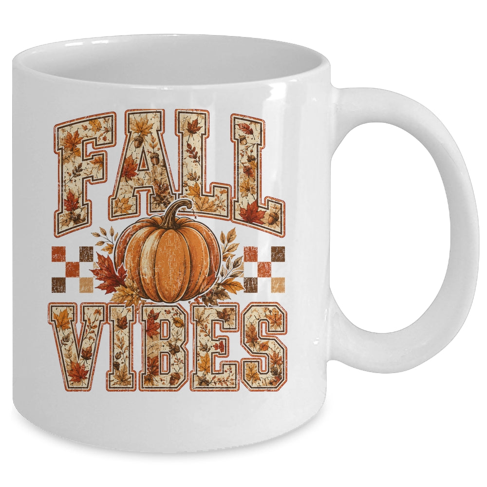 Fall Vibes Pumpkin Autumn Camo Checkerboard Thanksgiving Mug | siriusteestore