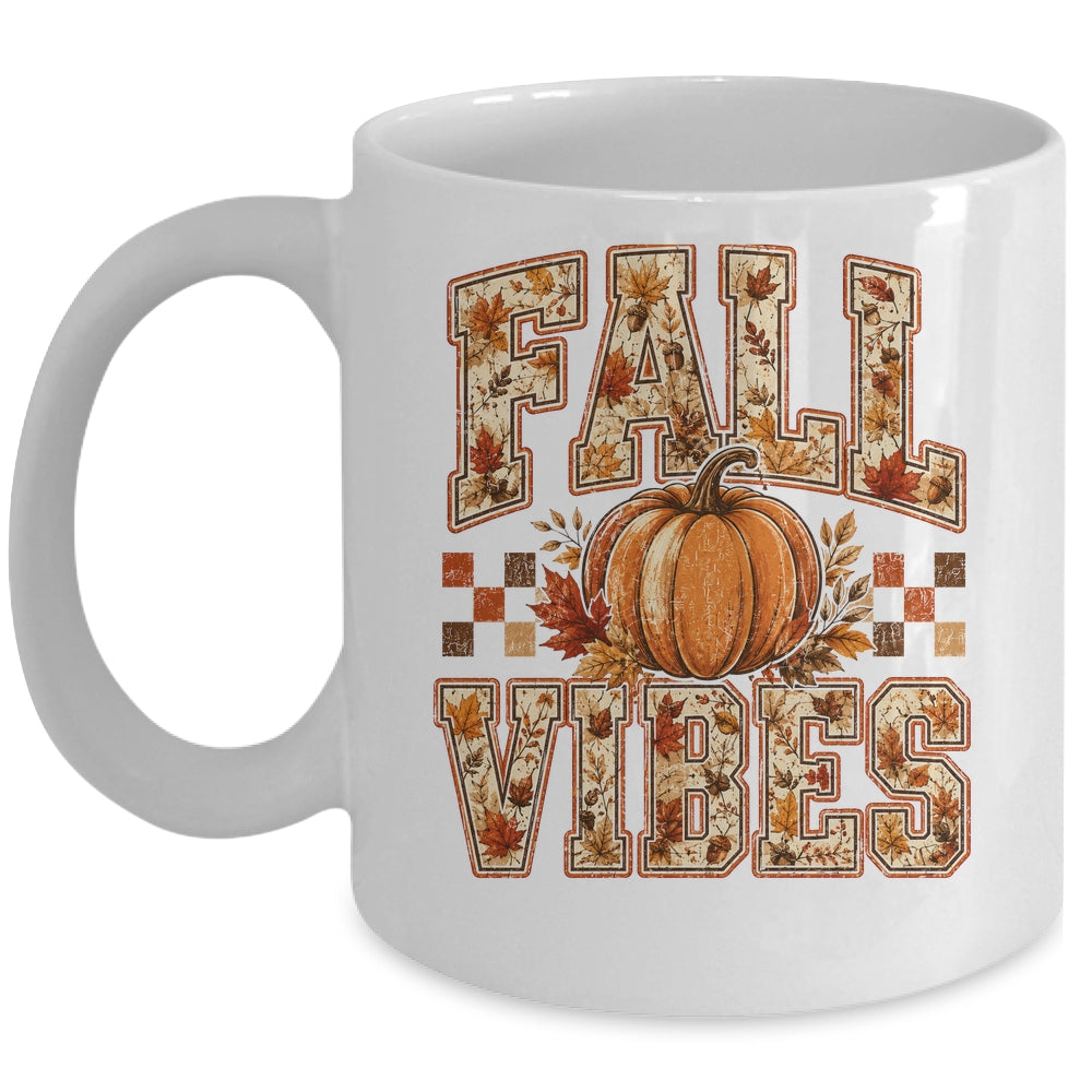 Fall Vibes Pumpkin Autumn Camo Checkerboard Thanksgiving Mug | siriusteestore