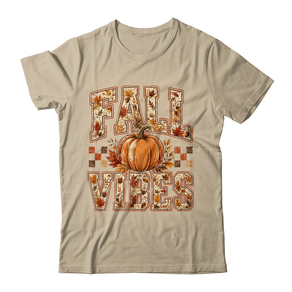 Fall Vibes Pumpkin Autumn Camo Checkerboard Thanksgiving Shirt & Sweatshirt | siriusteestore