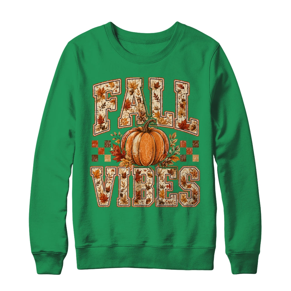 Fall Vibes Pumpkin Autumn Camo Checkerboard Thanksgiving Shirt & Sweatshirt | siriusteestore