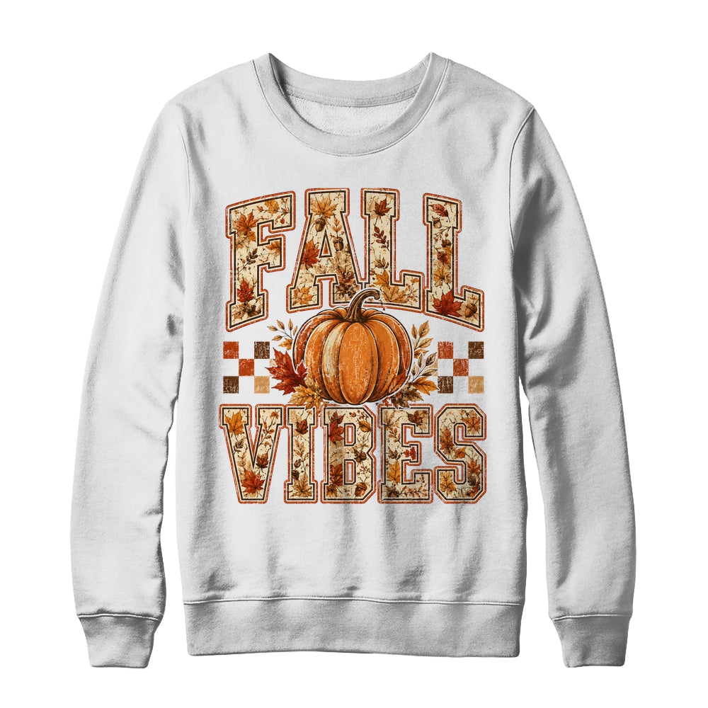Fall Vibes Pumpkin Autumn Camo Checkerboard Thanksgiving Shirt & Sweatshirt | siriusteestore