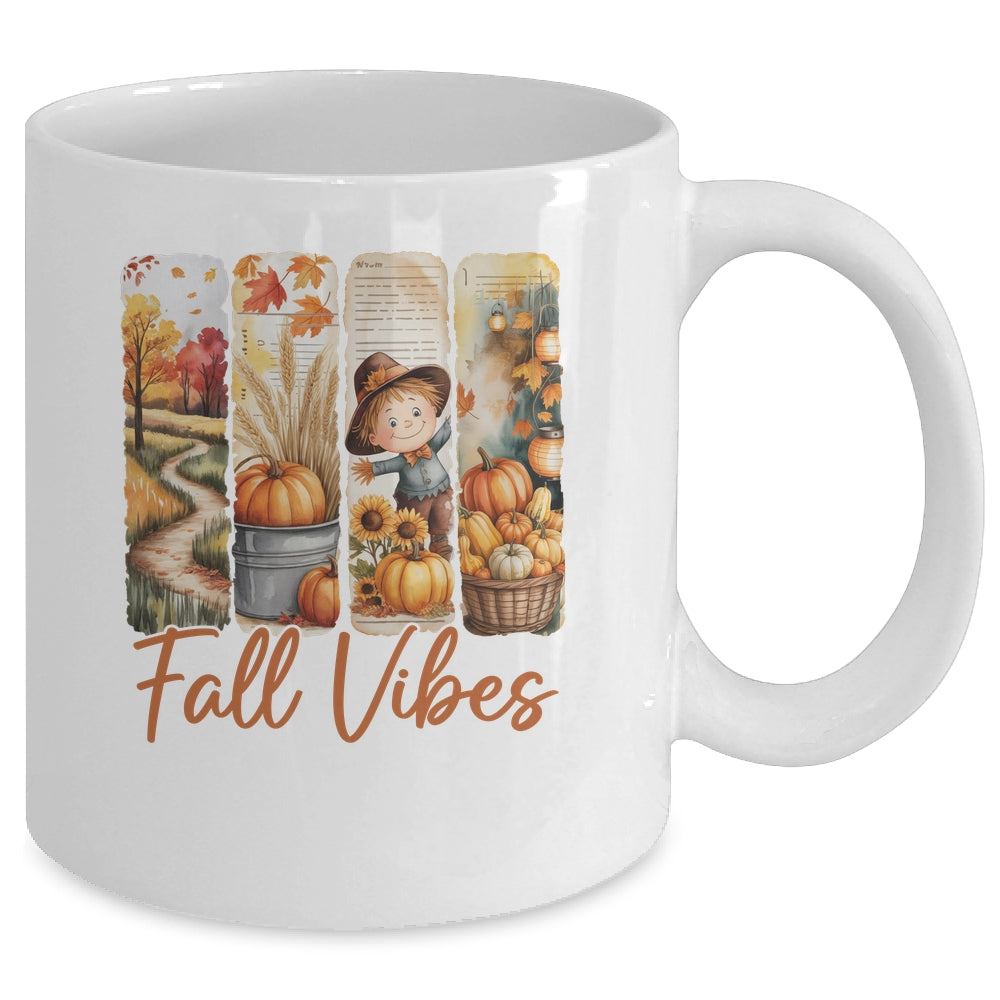 Fall Vibes Pumpkin Girls Autumn Vibes Scarecrow Thanksgiving Mug | siriusteestore