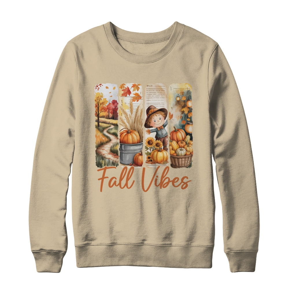 Fall Vibes Pumpkin Girls Autumn Vibes Scarecrow Thanksgiving Shirt & Sweatshirt | siriusteestore