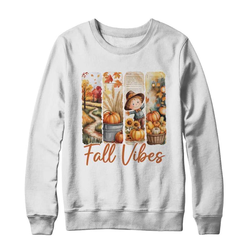 Fall Vibes Pumpkin Girls Autumn Vibes Scarecrow Thanksgiving Shirt & Sweatshirt | siriusteestore