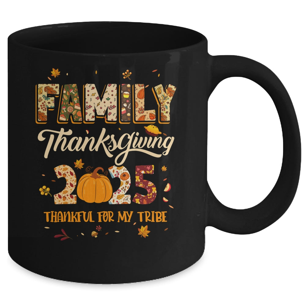Family Thanksgiving 2025 Thankful For My Tribe Group Autumn Mug | siriusteestore