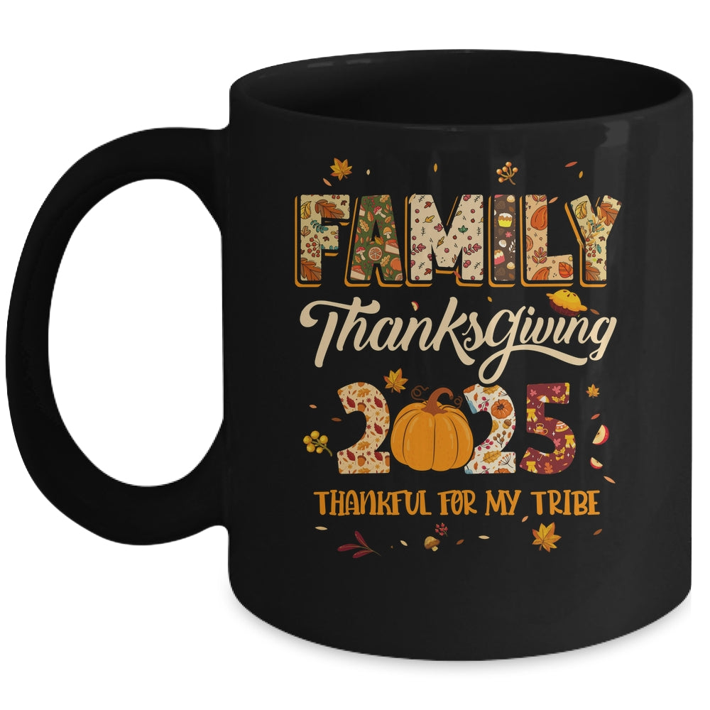 Family Thanksgiving 2025 Thankful For My Tribe Group Autumn Mug | siriusteestore
