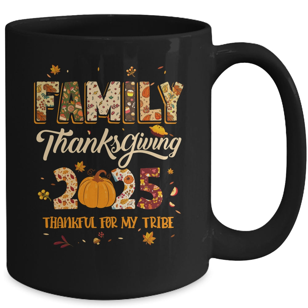 Family Thanksgiving 2025 Thankful For My Tribe Group Autumn Mug | siriusteestore