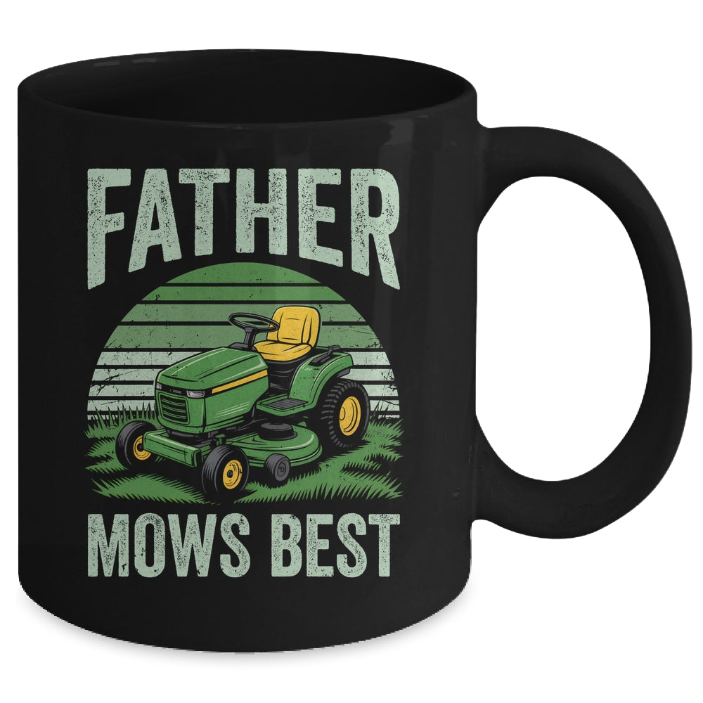 Father Mows Best Funny Dad Riding Mower Retro Mowing Lawn Mug | siriusteestore