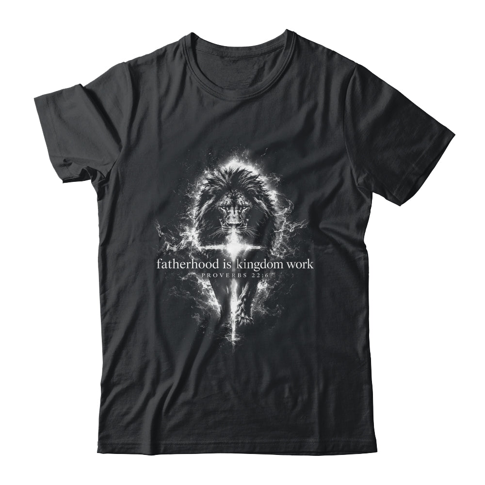 Fatherhood Is Kingdom Work Retro Faith Based Lion Cross Shirt & Hoodie | siriusteestore