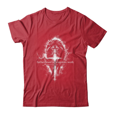 Fatherhood Is Kingdom Work Retro Faith Based Lion Cross Shirt & Hoodie | siriusteestore