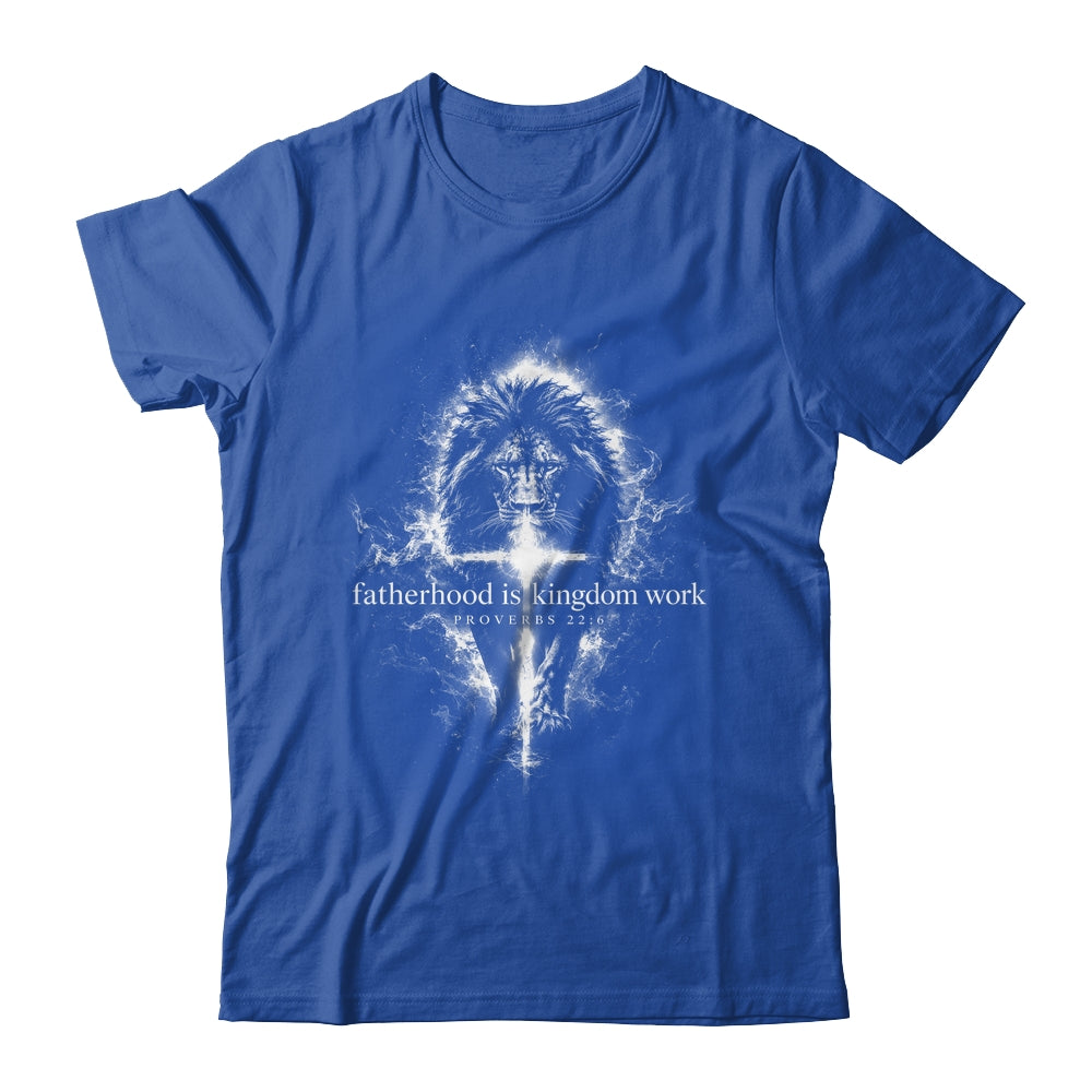 Fatherhood Is Kingdom Work Retro Faith Based Lion Cross Shirt & Hoodie | siriusteestore