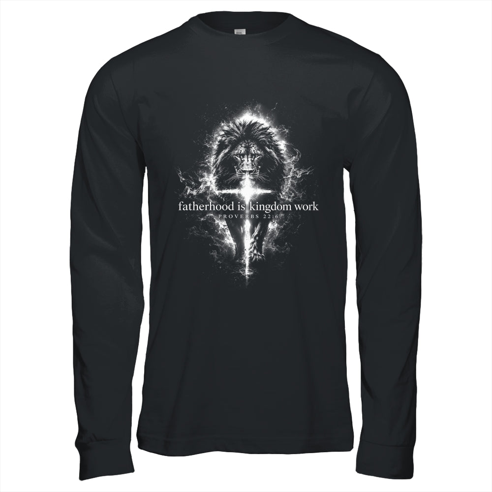 Fatherhood Is Kingdom Work Retro Faith Based Lion Cross Shirt & Hoodie | siriusteestore