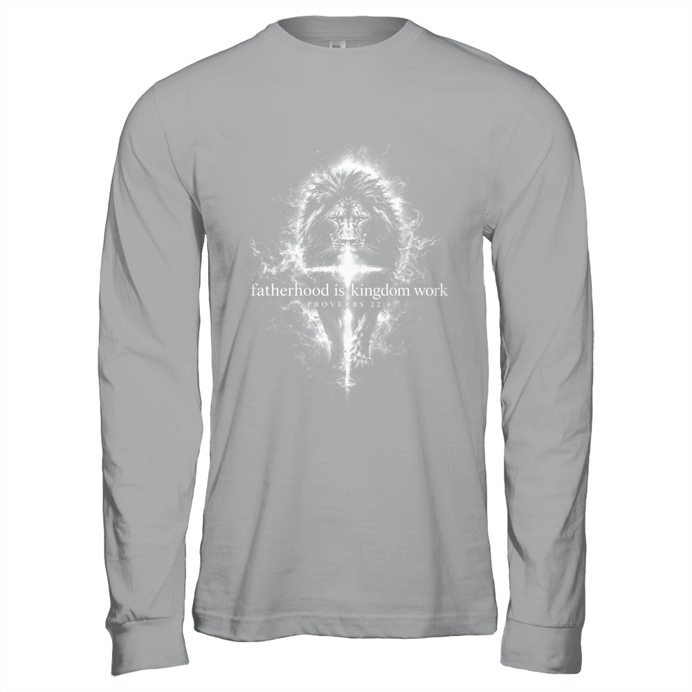 Fatherhood Is Kingdom Work Retro Faith Based Lion Cross Shirt & Hoodie | siriusteestore