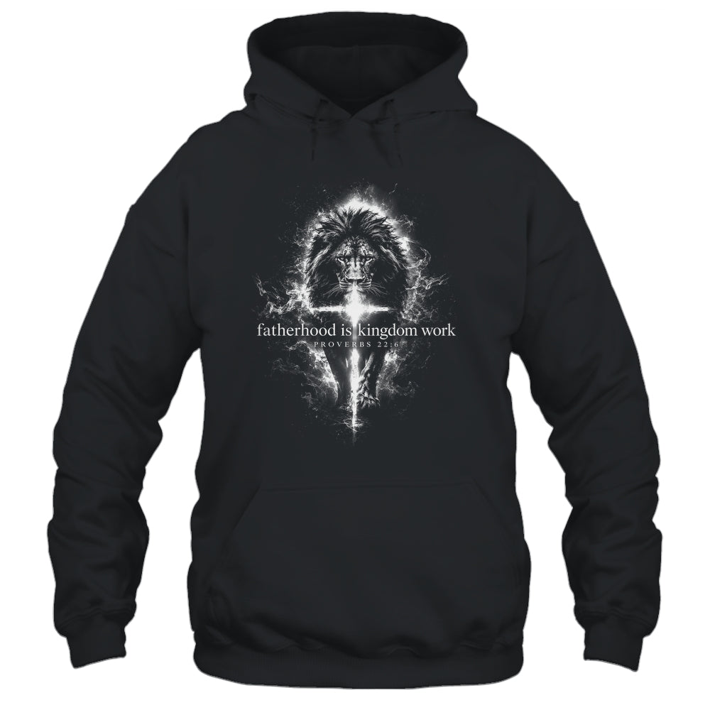 Fatherhood Is Kingdom Work Retro Faith Based Lion Cross Shirt & Hoodie | siriusteestore
