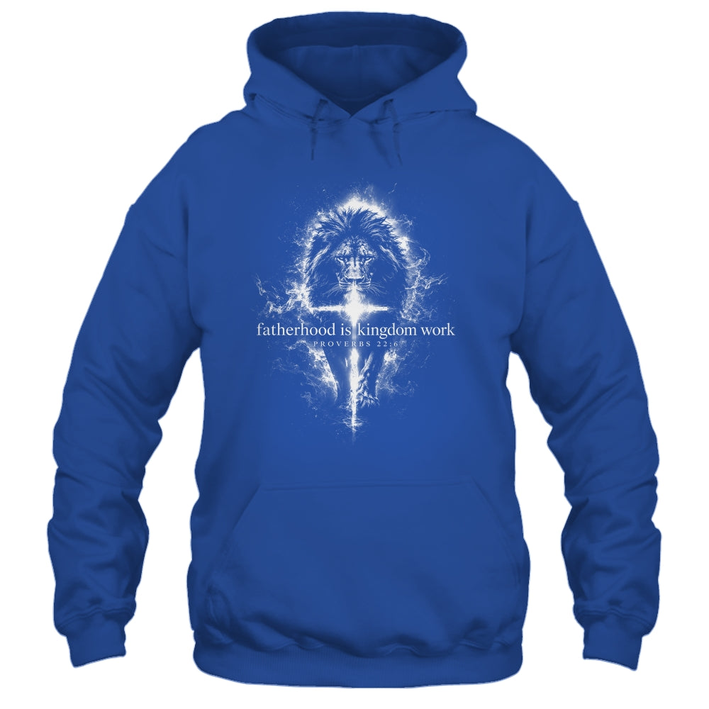 Fatherhood Is Kingdom Work Retro Faith Based Lion Cross Shirt & Hoodie | siriusteestore