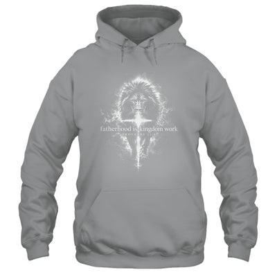 Fatherhood Is Kingdom Work Retro Faith Based Lion Cross Shirt & Hoodie | siriusteestore