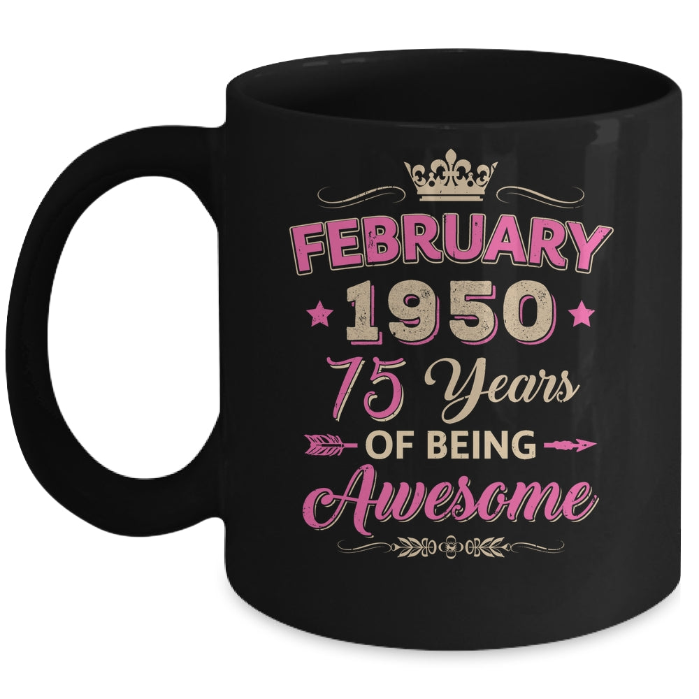 February 1950 75 Years Of Being Awesome Retro 75th Birthday Mug | siriusteestore