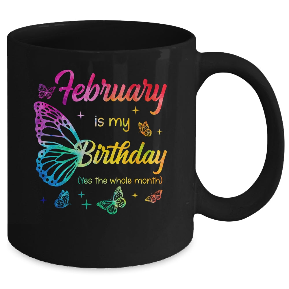 February Birthday For Women Girls Butterfly Tie Dye Theme Mug | siriusteestore