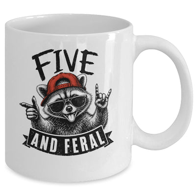 Feral And Five Raccoon Funny 5Th Birthday Girls Boys Kids Mug | siriusteestore