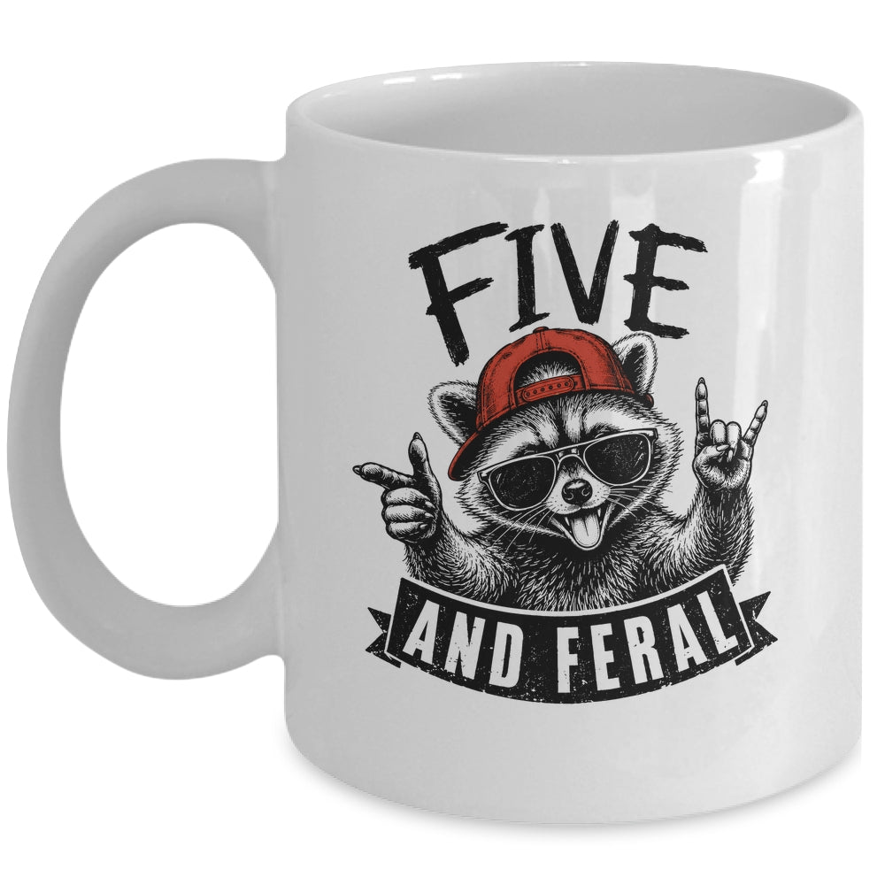 Feral And Five Raccoon Funny 5Th Birthday Girls Boys Kids Mug | siriusteestore