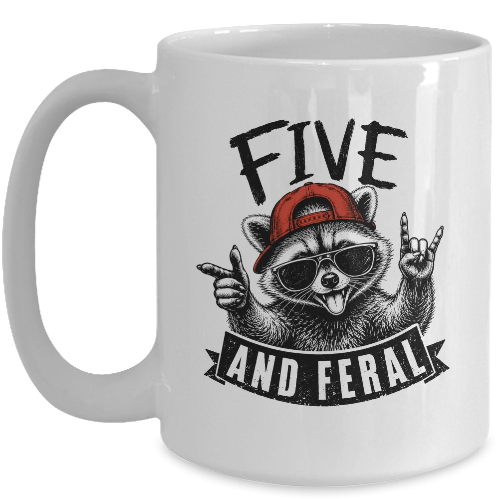 Feral And Five Raccoon Funny 5Th Birthday Girls Boys Kids Mug | siriusteestore