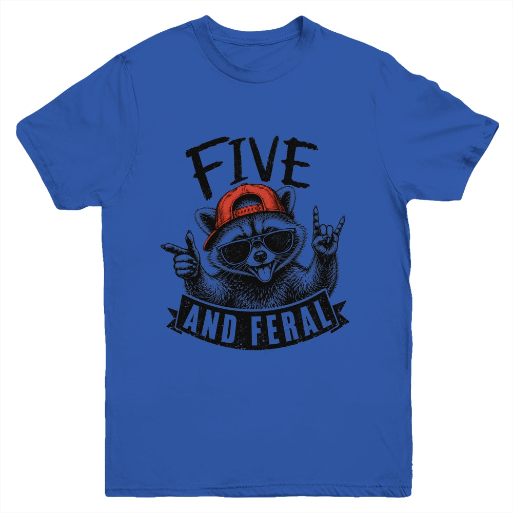 Feral And Five Raccoon Funny 5Th Birthday Girls Boys Kids Youth Shirt | siriusteestore