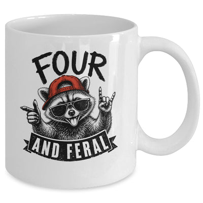 Feral And Four Raccoon Funny 4Th Birthday Girls Boys Kids Mug | siriusteestore