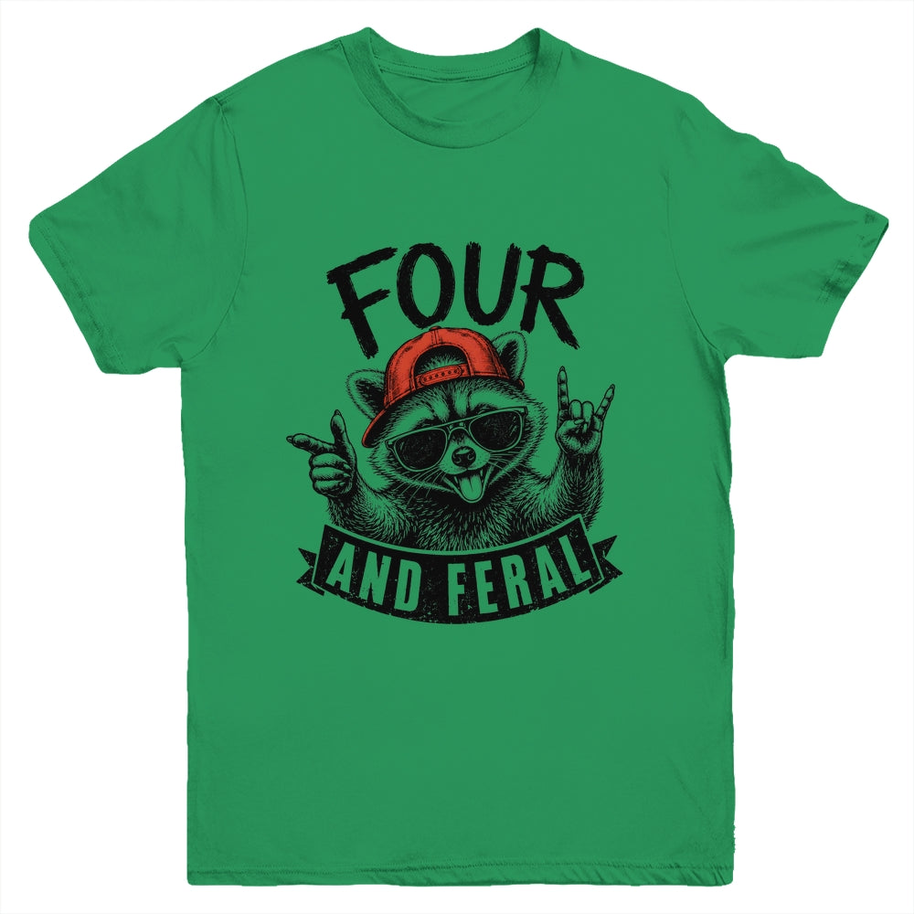 Feral And Four Raccoon Funny 4Th Birthday Girls Boys Kids Youth Shirt | siriusteestore
