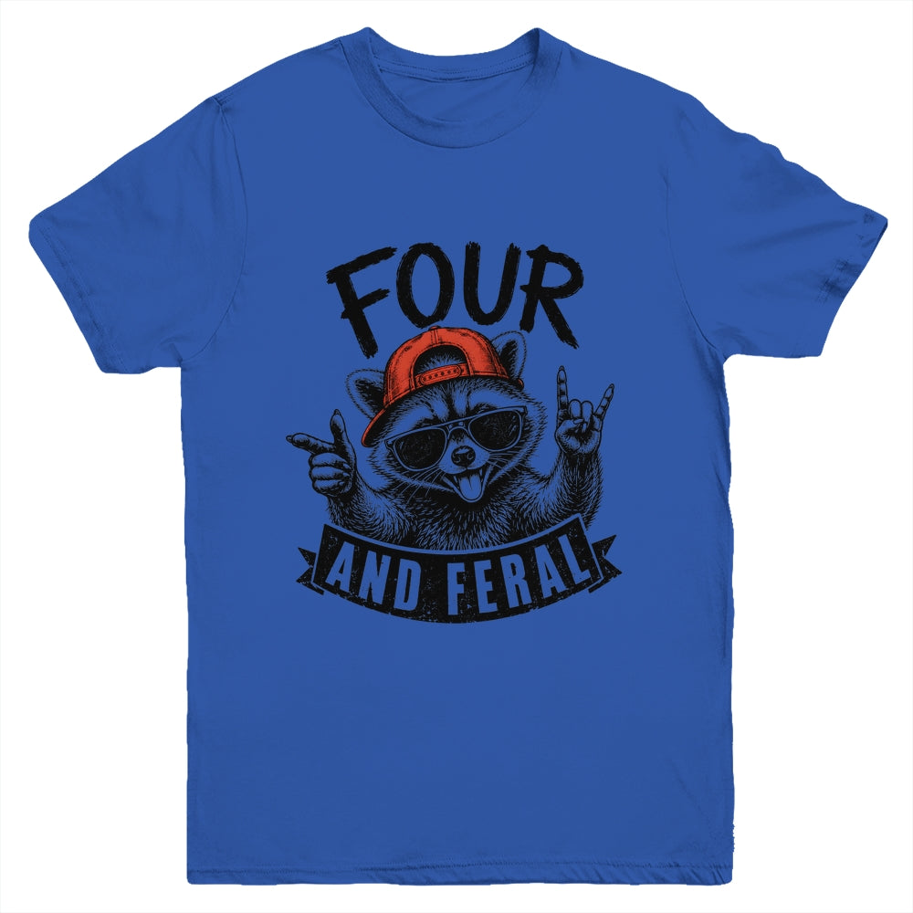 Feral And Four Raccoon Funny 4Th Birthday Girls Boys Kids Youth Shirt | siriusteestore