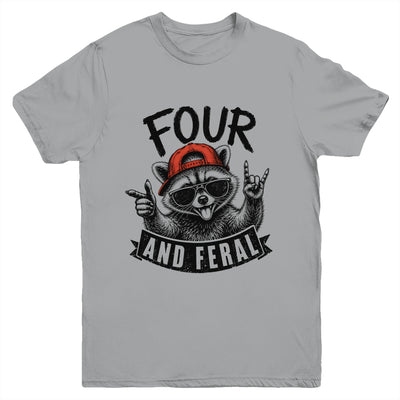 Feral And Four Raccoon Funny 4Th Birthday Girls Boys Kids Youth Shirt | siriusteestore