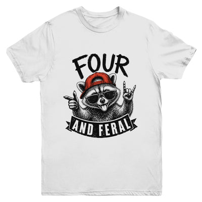 Feral And Four Raccoon Funny 4Th Birthday Girls Boys Kids Youth Shirt | siriusteestore