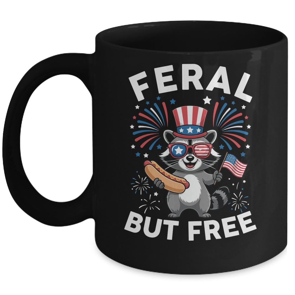 Feral But Free Patriotic Raccoon 4th Of July Raccoon Hotdog Mug | siriusteestore