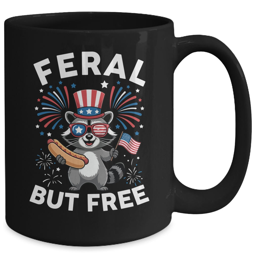 Feral But Free Patriotic Raccoon 4th Of July Raccoon Hotdog Mug | siriusteestore