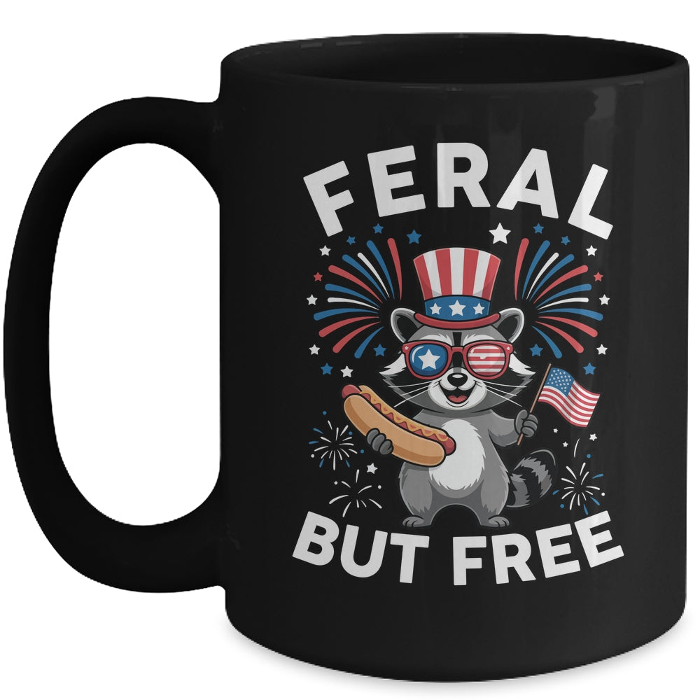 Feral But Free Patriotic Raccoon 4th Of July Raccoon Hotdog Mug | siriusteestore