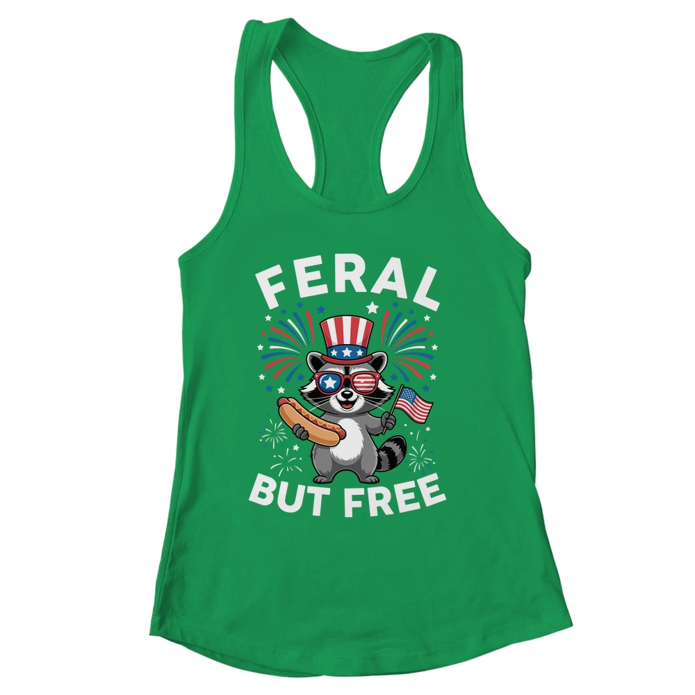 Feral But Free Patriotic Raccoon 4th Of July Raccoon Hotdog Shirt & Tank Top | siriusteestore
